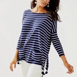 Size XXS Lilly Pulitzer Navy Stripe Coolmax Elba Sweater With Tassels